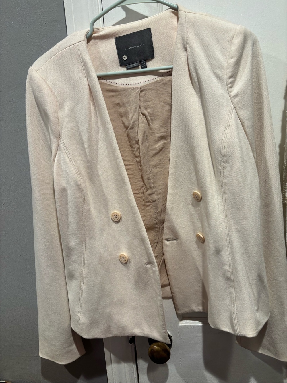 Anthropologie Cream Double-Breasted Blazer